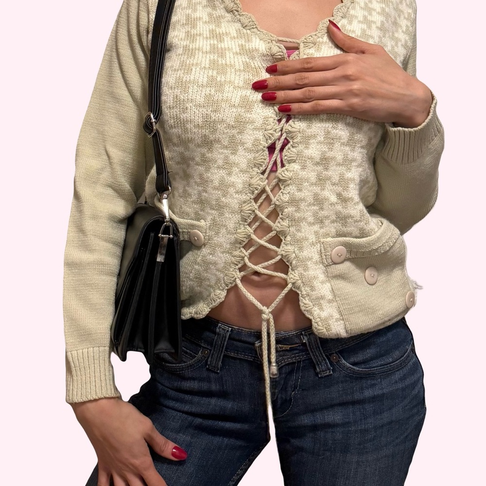 & Other Stories Cream Lace-Up Cardigan